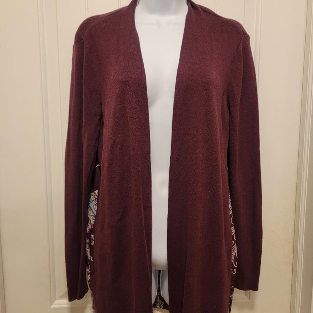 Chico's Sweet Shiraz Paisley Flyaway Cardigan Sweater Size 1 M